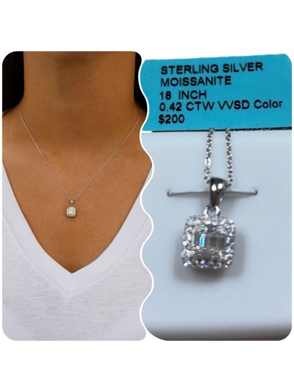 Moissanite Pendant on Sterling Silver 925 18” chain.